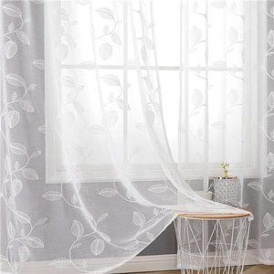 White Sheer Curtains for Living Room 84 Inch Length 2Panels Set, Light Filtering